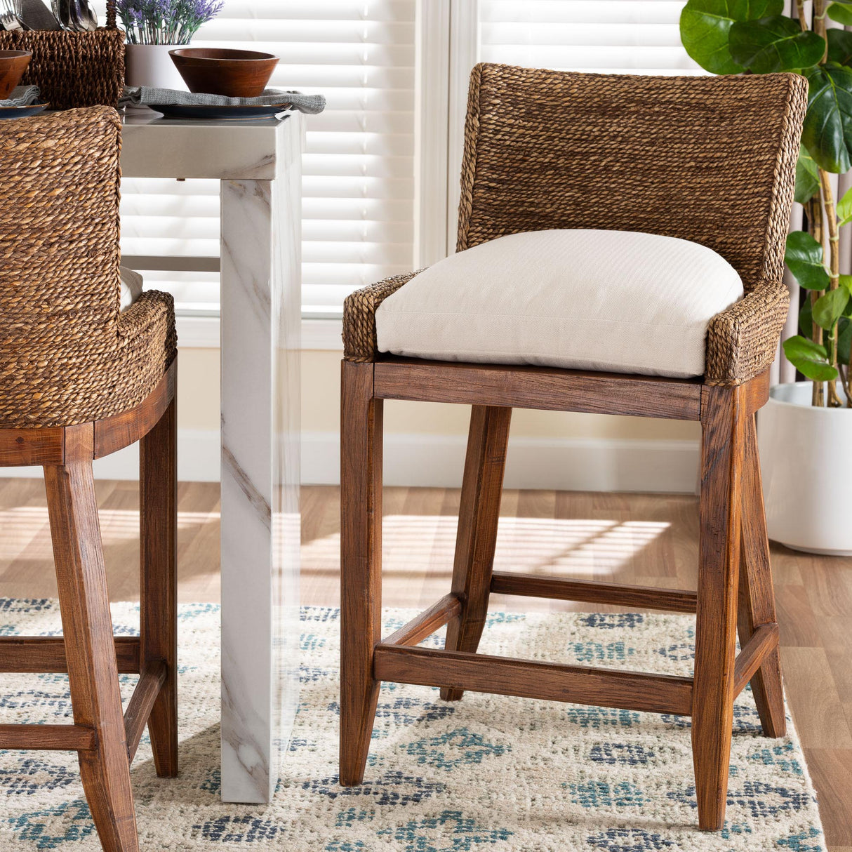 Suzette Seagrass Counter Stool with Mahogany Wood Frame by Wicker Fair