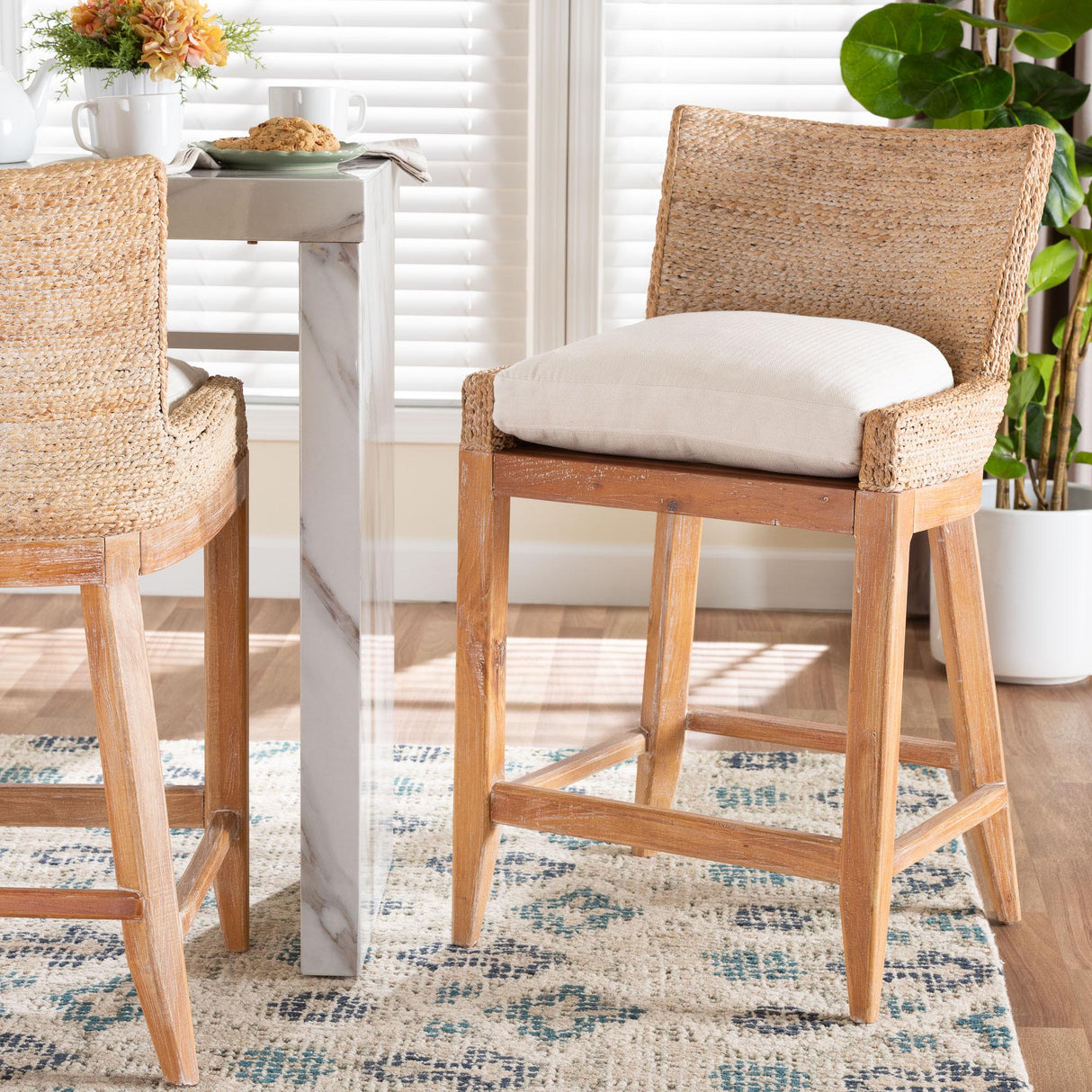 Pathein Seagrass Counter Stool with Mahogany Wood Frame by Wicker Fair