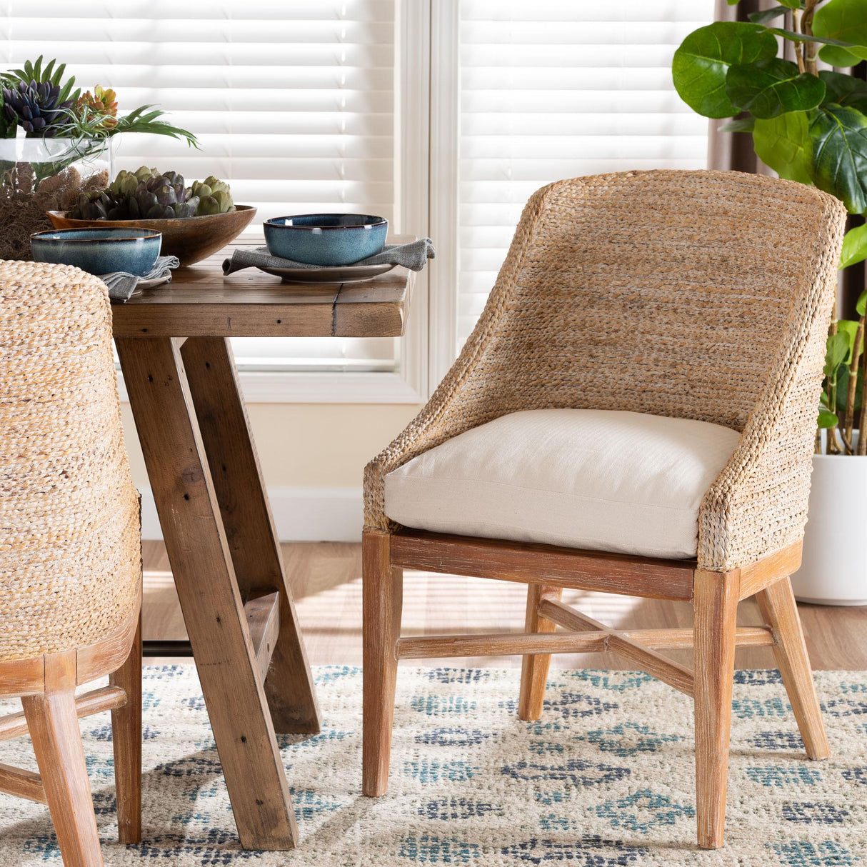 Bacolod Seagrass Dining Chair with Mahogany Whitewash Wood Frame by Wicker Fair