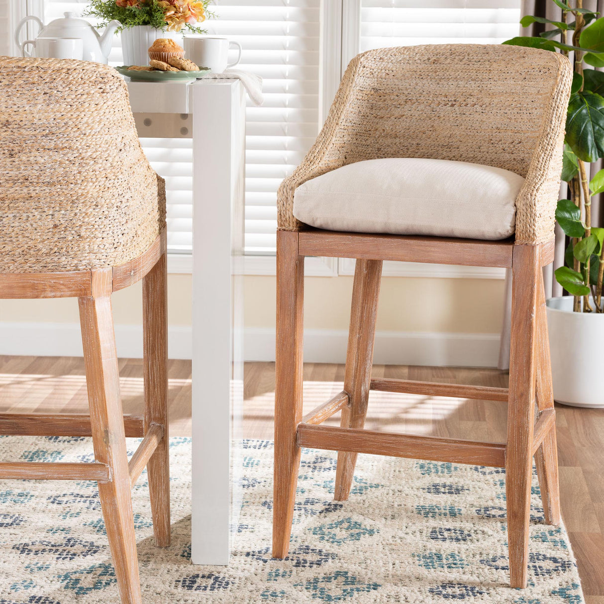 Bacolod Seagrass Bar Stool with Mahogany Wood Frame by Wicker Fair