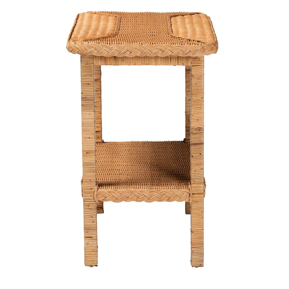 Rinahasa Bohemian Light Honey Braided Rattan Side Table by Wicker Fair