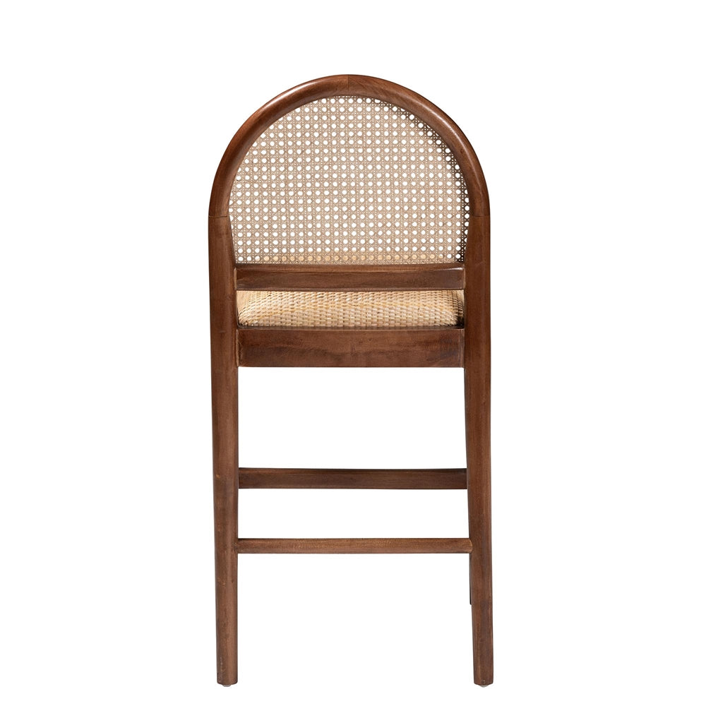 Auckland Modern Bohemian Natural Rattan and Acacia Wood Counter Stool by Wicker Fair