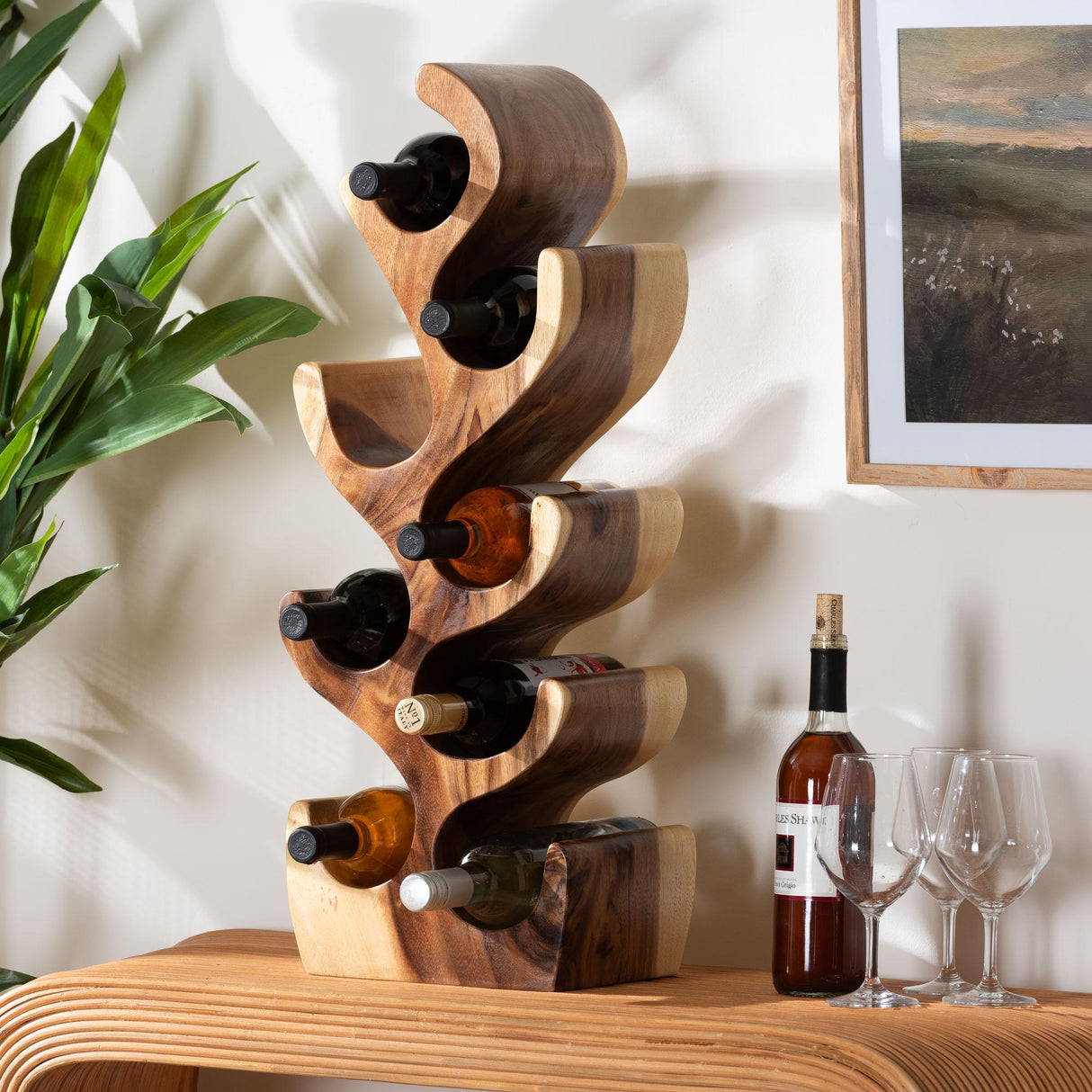 Matana Suar Wood Wine Rack with 8-Bottle Capacity by Wicker Fair