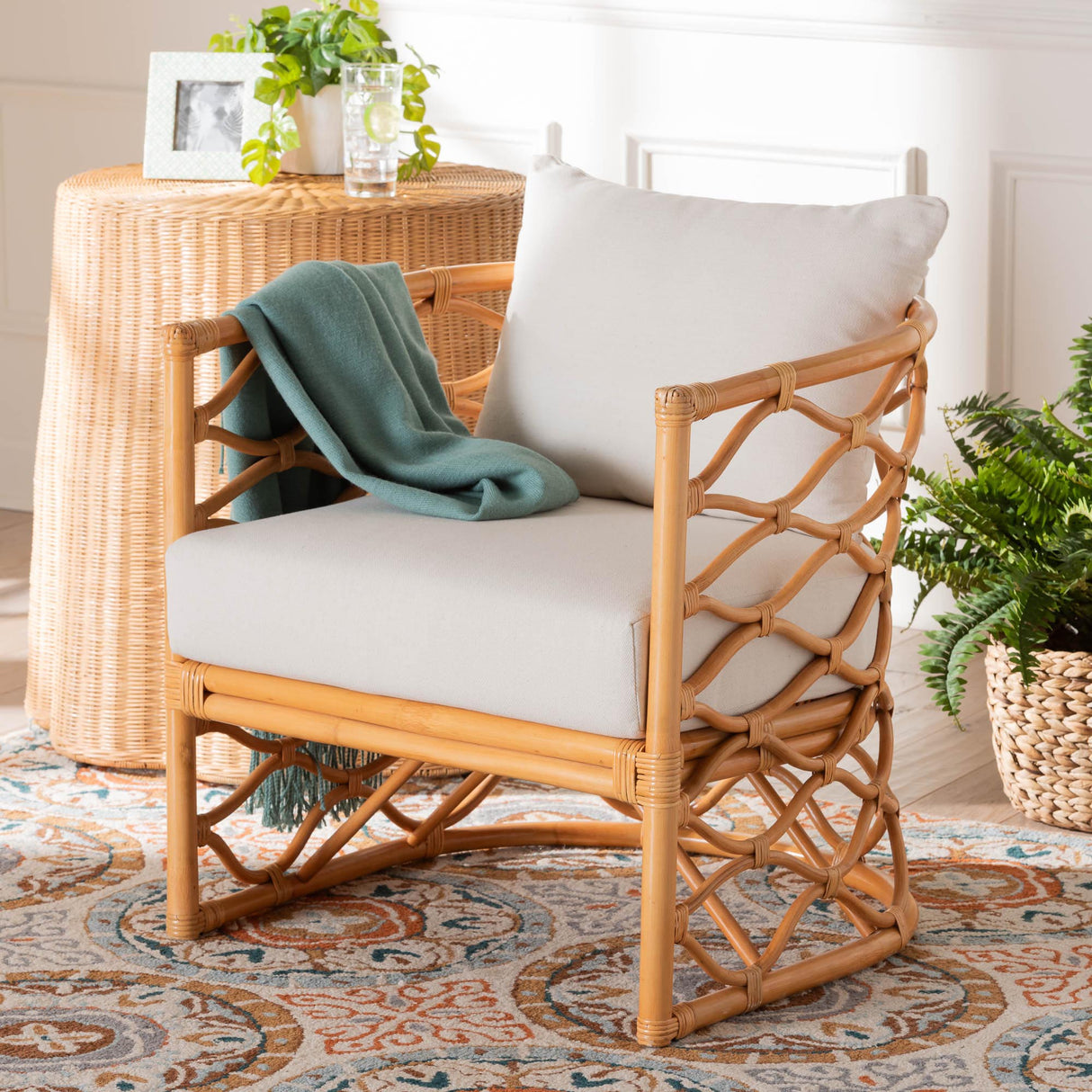 Raisa Bohemian Light Honey Rattan Arm Chair by Wicker Fair