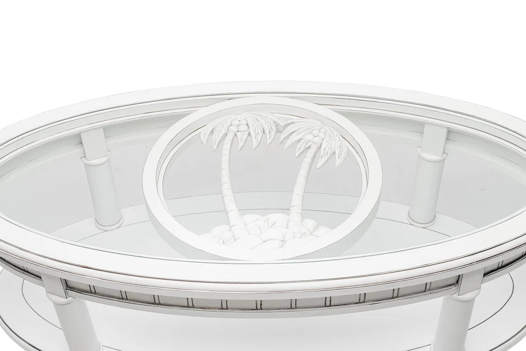Monaco Oval Coffee Table with Palms Insert Model B81803-BLANC-PALMS By Seawinds Trading