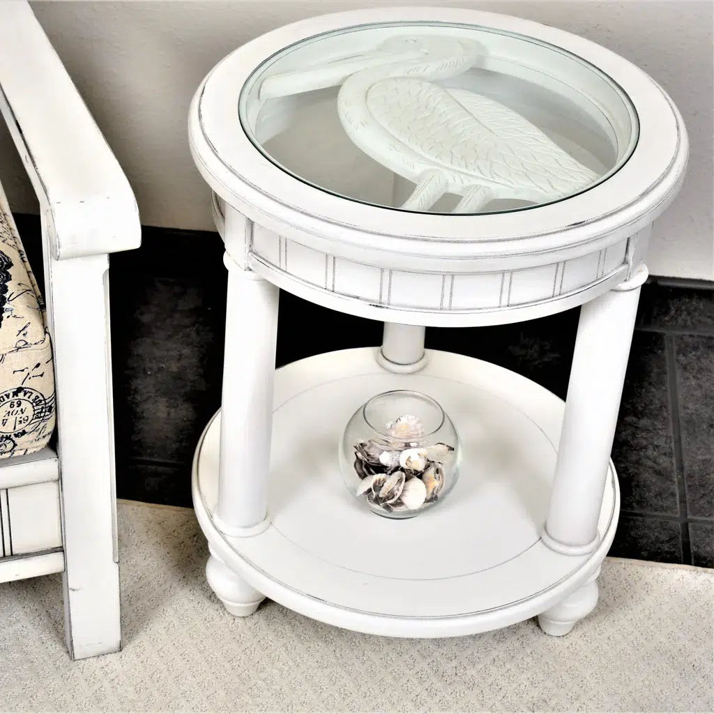 Monaco Round End Table with Pelican Insert Model B81802-BLANC-PELICAN By Seawinds Trading