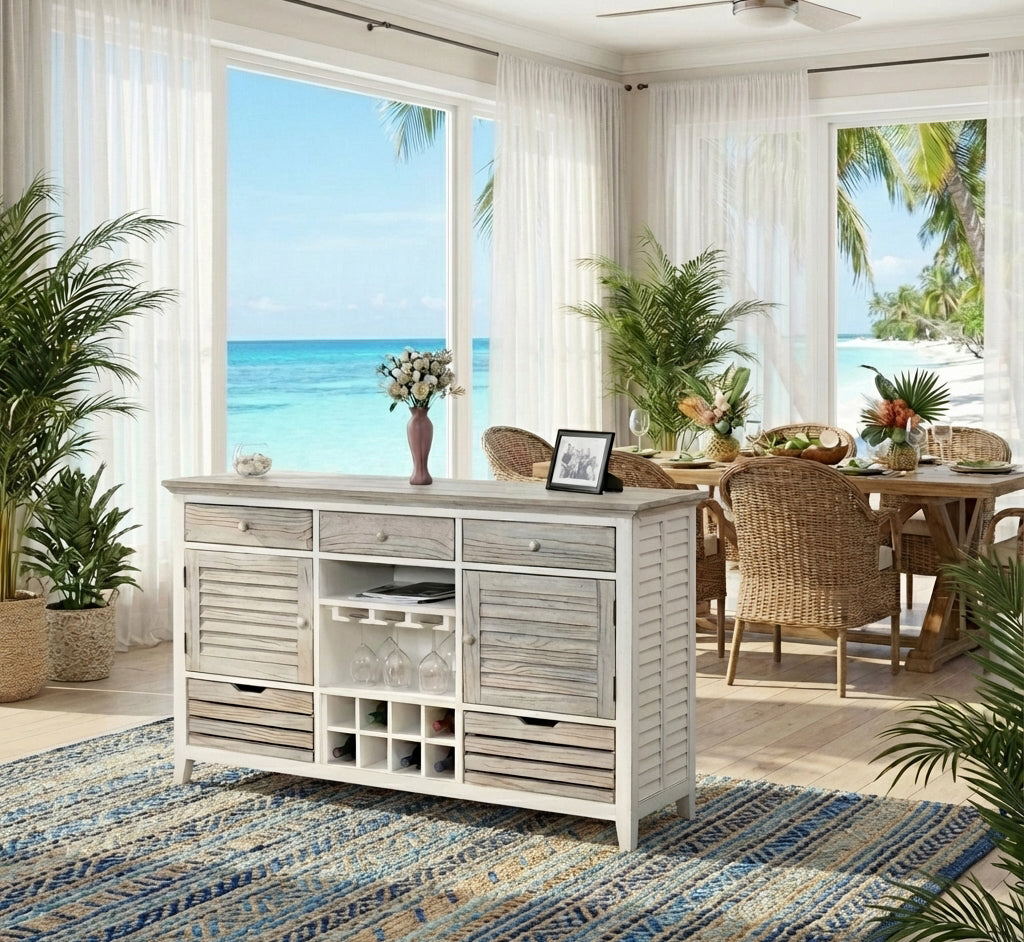Nantucket Wine Buffet Sideboard Cabinet by Wicker Fair