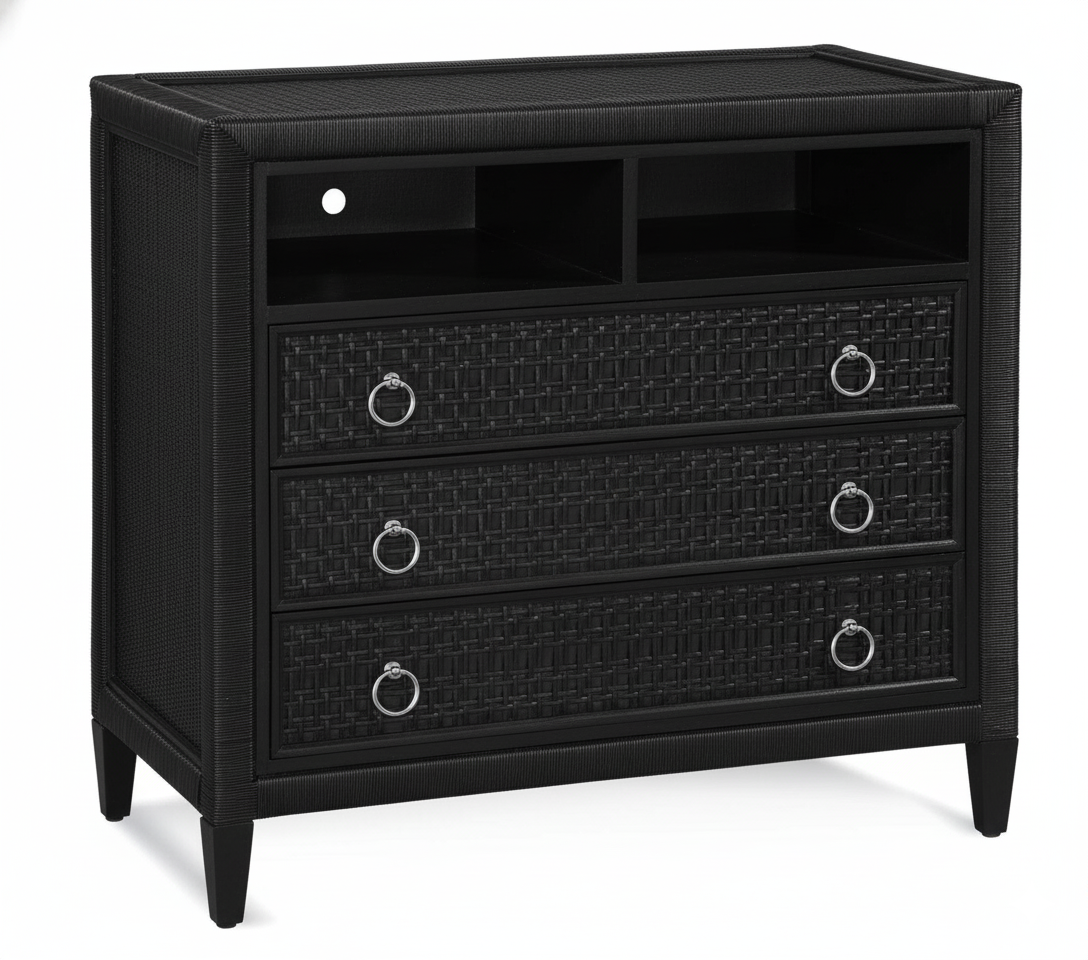 Naples Black Wicker and Rattan Media Chest Model 807-024-BLACK by Braxton Culler