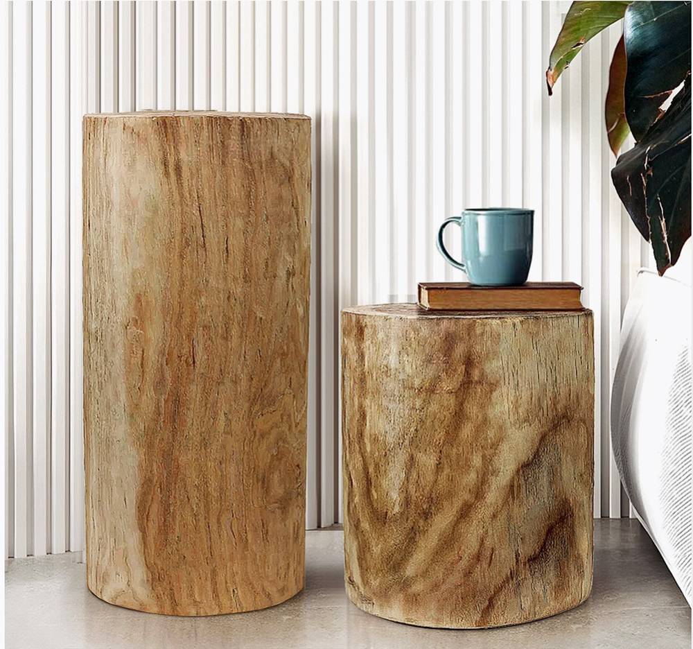 Wicker Fair Nara Wicker Fair Solid Wood 2 Pc Table Set with End Table and Pedestal Accent Table