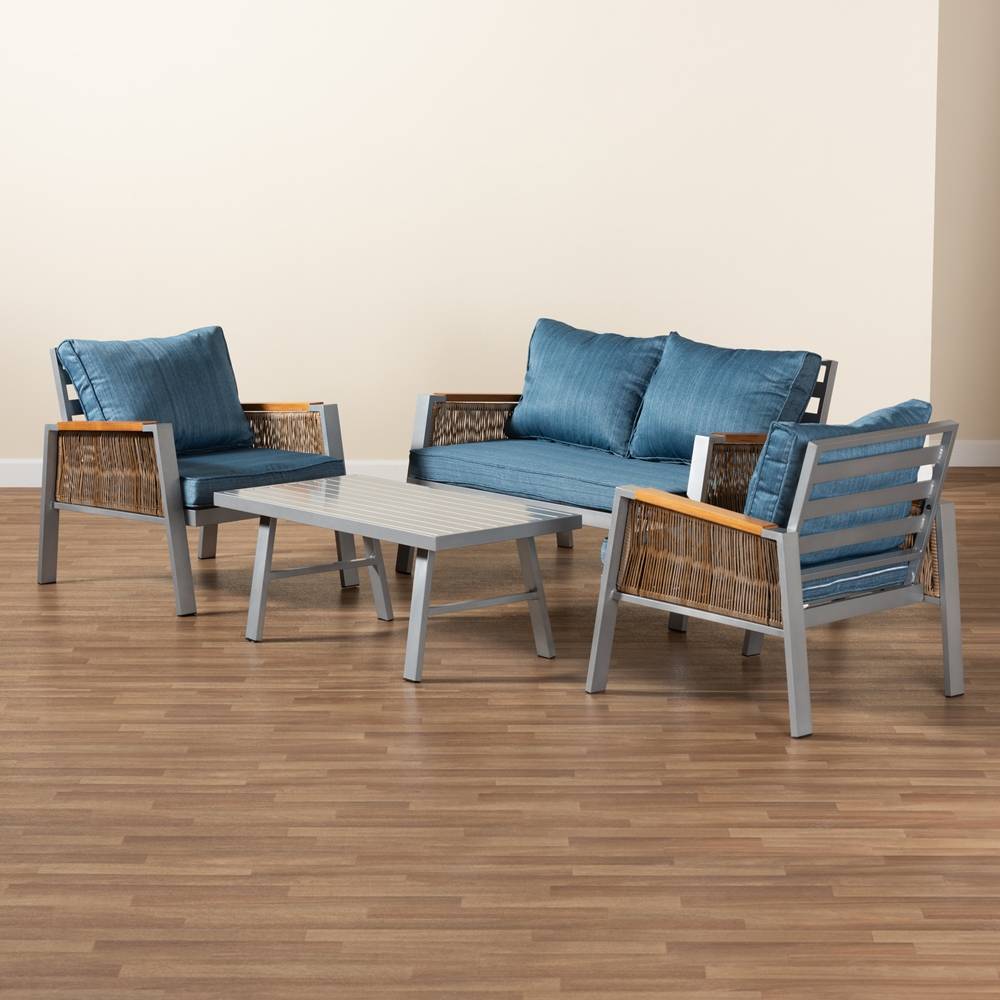 Regal 4-PC Outdoor Seating Set w/ Blue Cushions