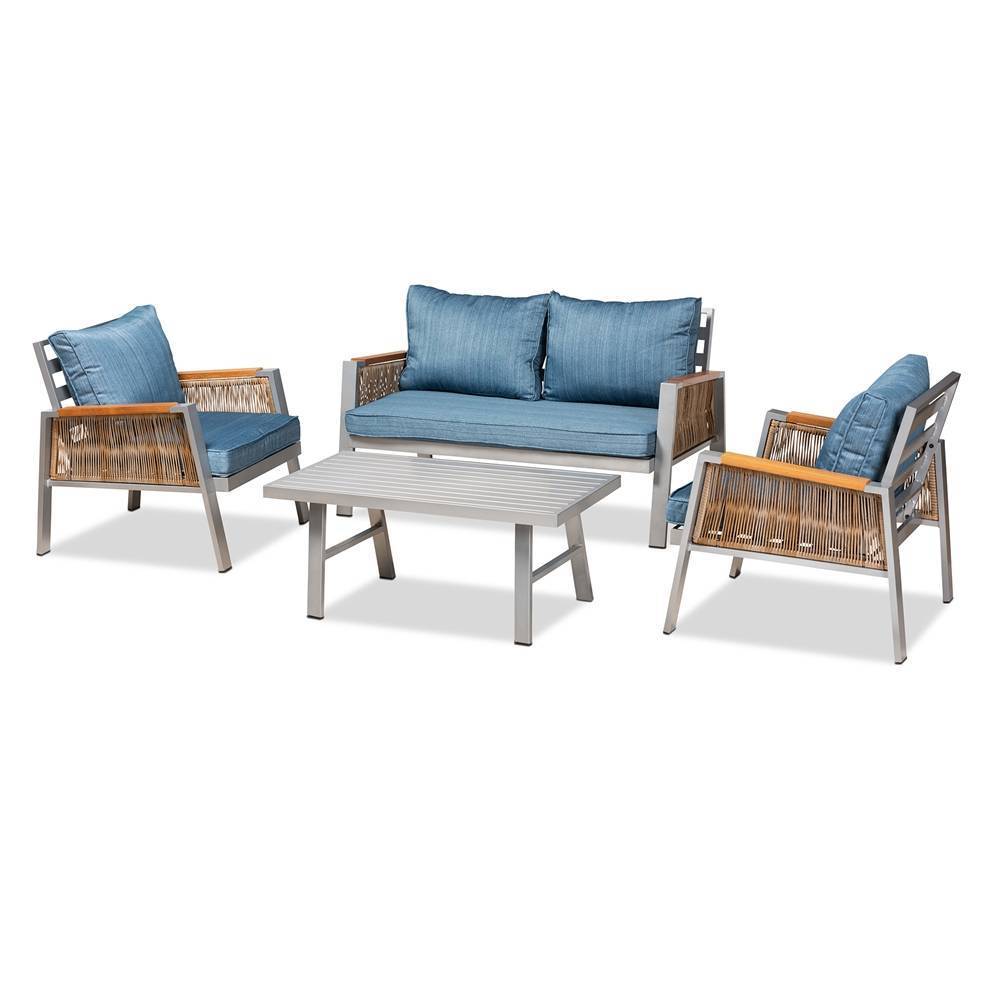 Regal 4-PC Outdoor Seating Set w/ Blue Cushions