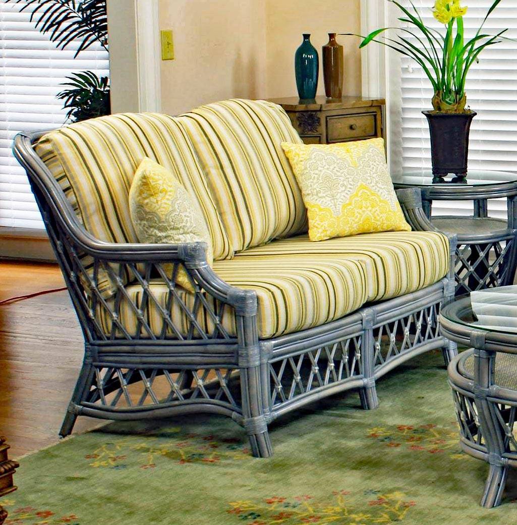 Nadine Coastal 2 Pc Chair and Ottoman Set in Willow Finish Model 6200-2PC-SET-WL from South Sea Rattan