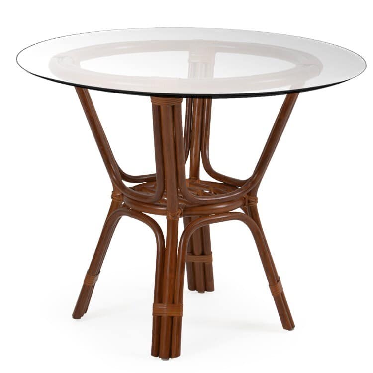 Palm Cove Rattan and Wicker Dining Table with 42 Inch Round Glass by Hospitality Rattan 1102-5659-ATQ-GL