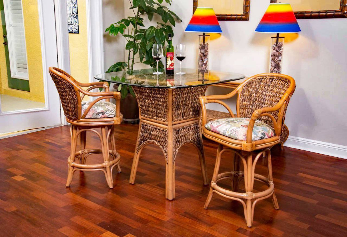 Panama Rattan 3 Pc Pub Set in Bar or Counter Height from Alexander and Sheriden with Cushions Made in USA