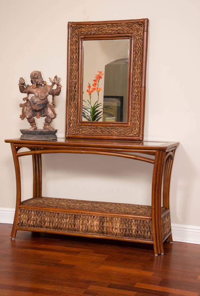 Panama Rattan Sofa or Console Table with Glass Top from Alexander and Sheriden