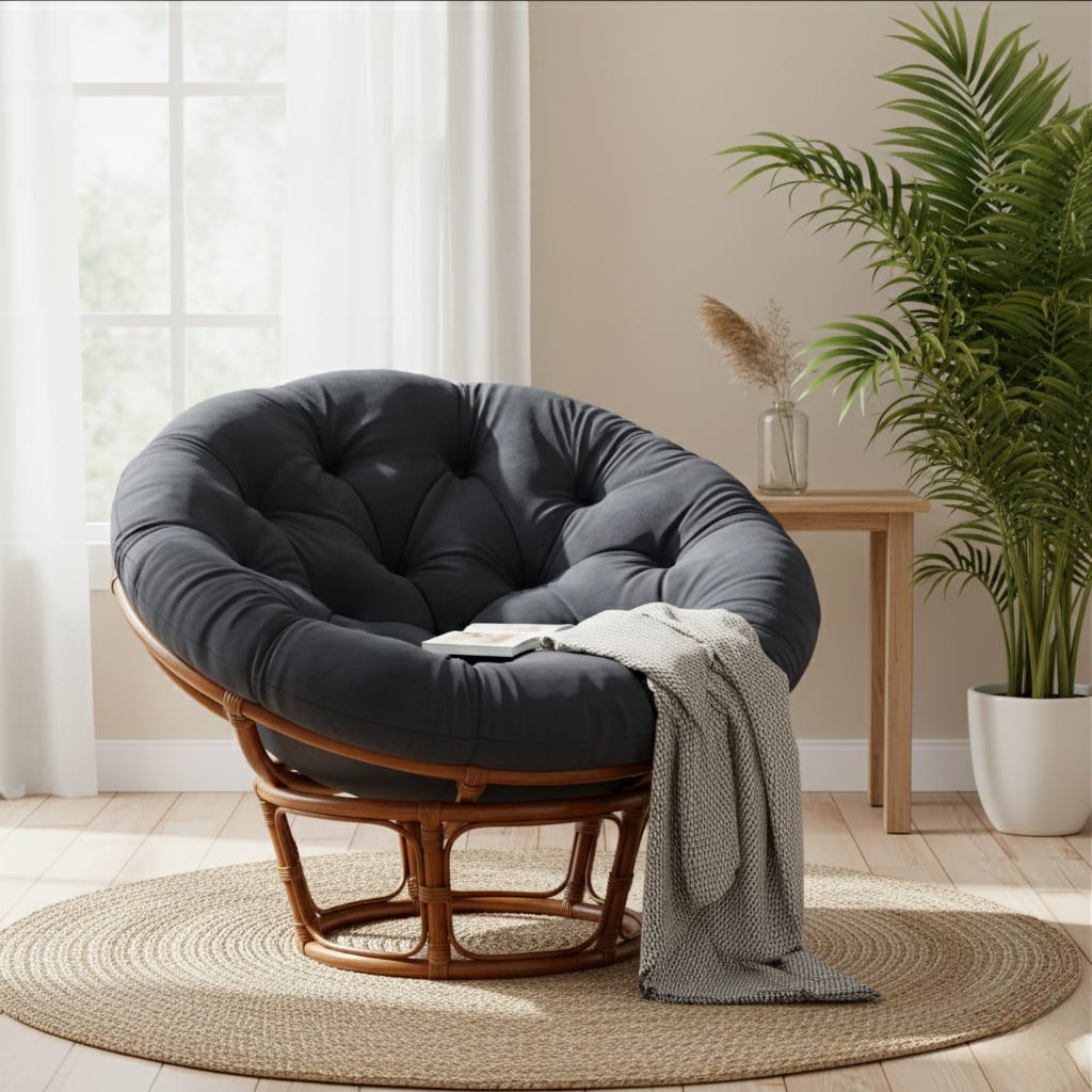 Bali 42-inch Rattan Papasan Chair with Microsuede Fabric Cushion