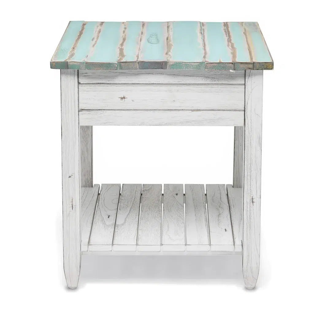 Picket Fence Coastal Distressed Bleu End Table Model B78202-DBLEU/WH By Seawinds Trading