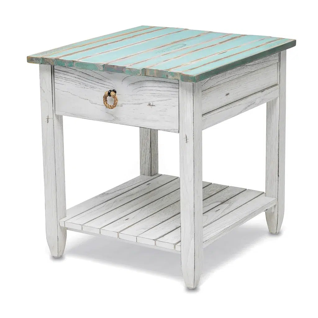 Picket Fence Coastal Distressed Bleu End Table Model B78202-DBLEU/WH By Seawinds Trading
