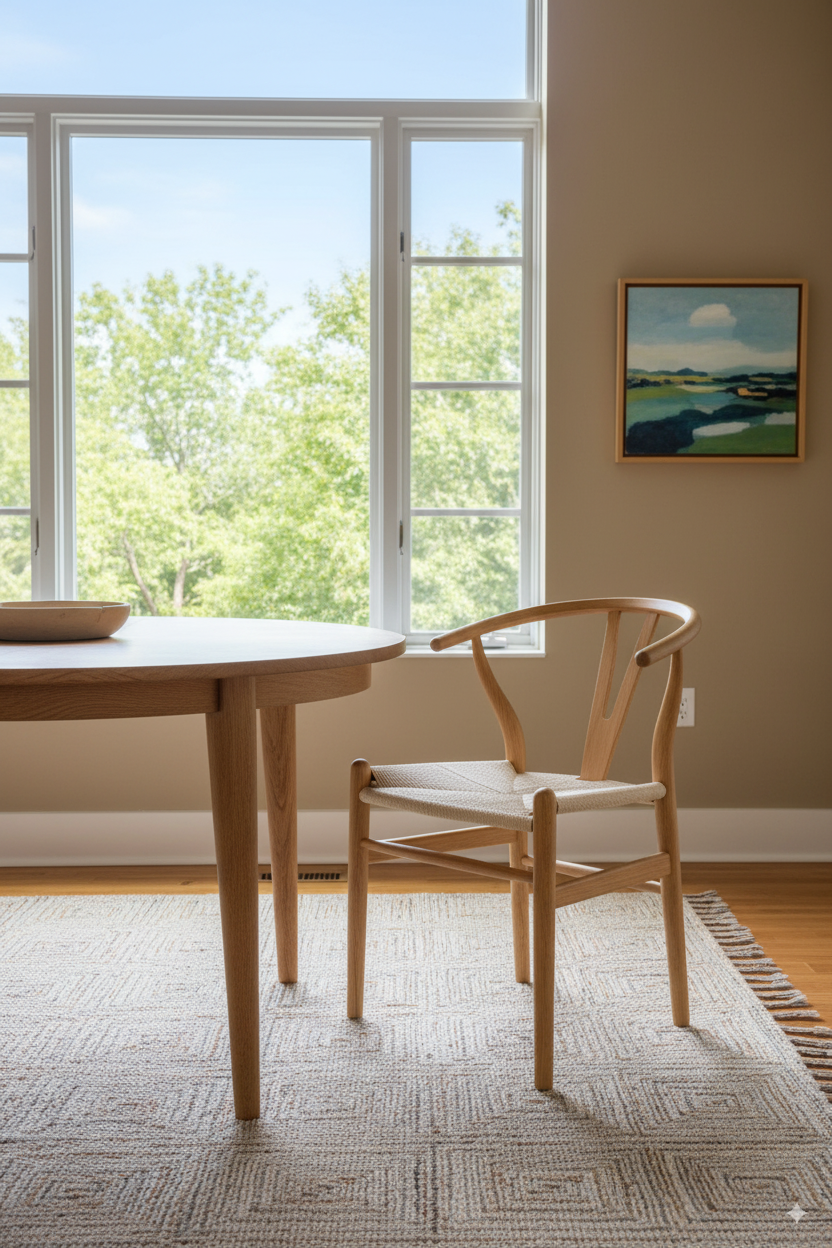 Wicker Fair Set of 6 Wishbone Dining Chairs made of Elm Wood and Cane