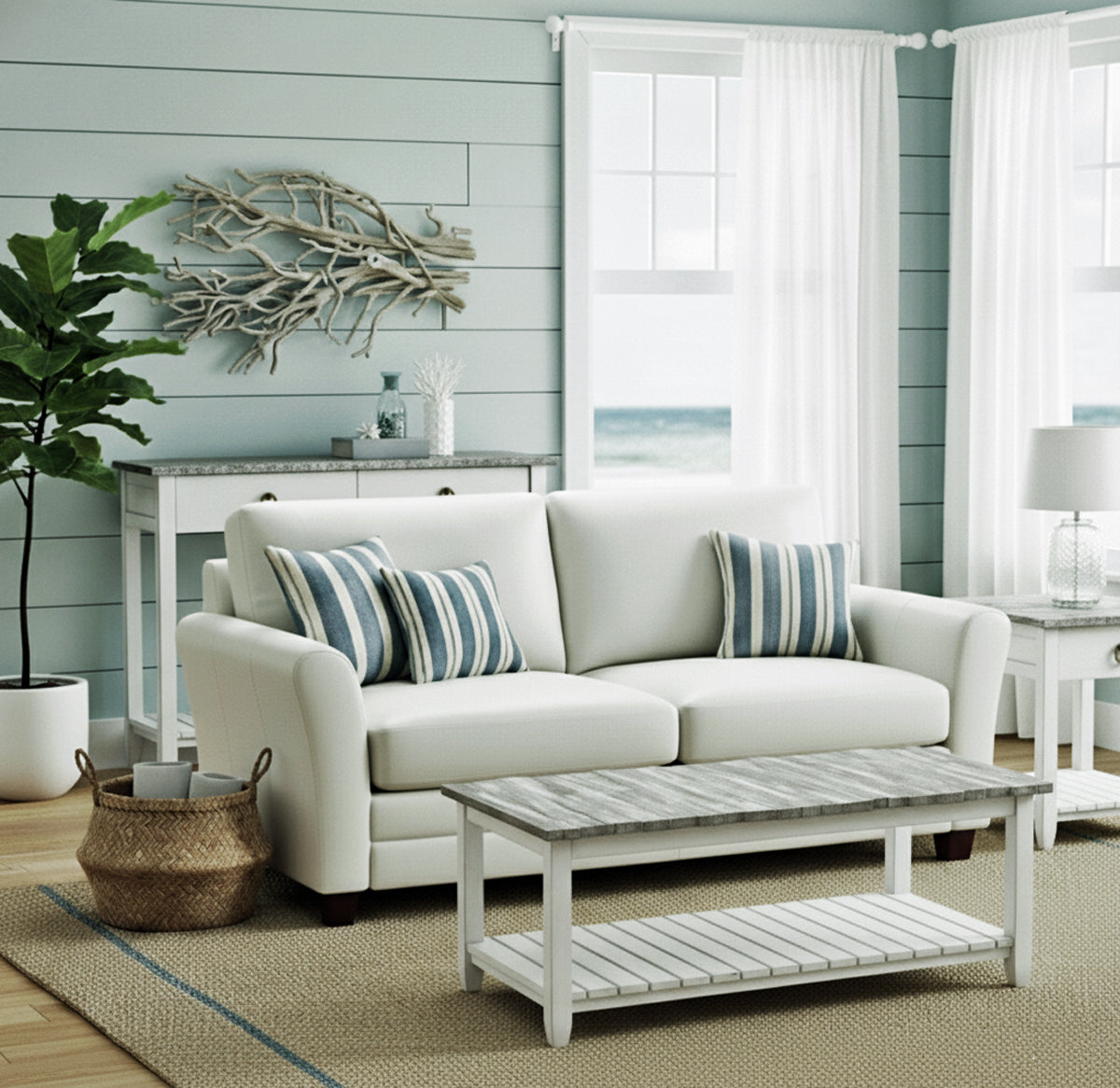 Picket Fence Coastal Distressed Grey 3 Pc Living Room Table Set By Seawinds Trading