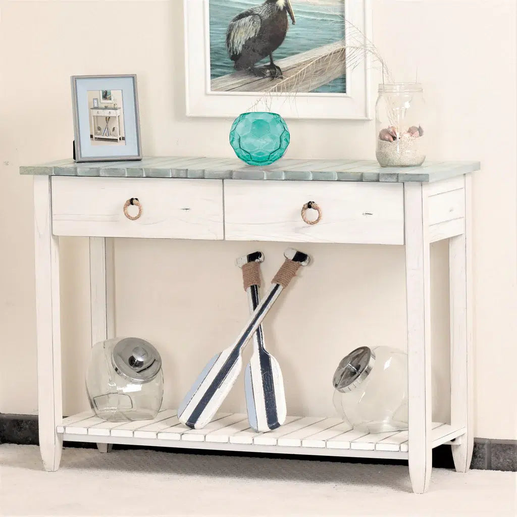 Picket Fence Coastal Bleu Console Table Model B78204-DBLEU/WH By Seawinds Trading