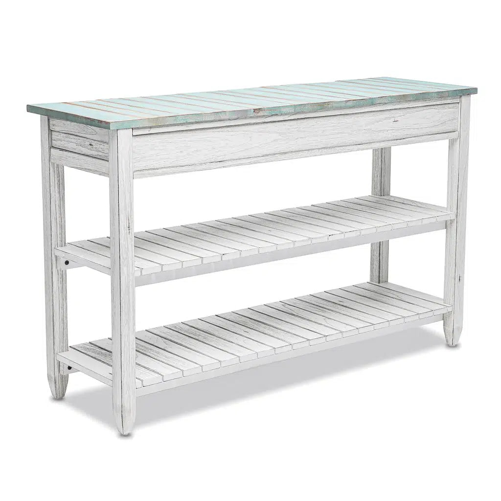 Picket Fence Coastal Distressed Bleu Entertainment Media TV Cabinet Model B78219-DBLEU/WH By Seawinds Trading