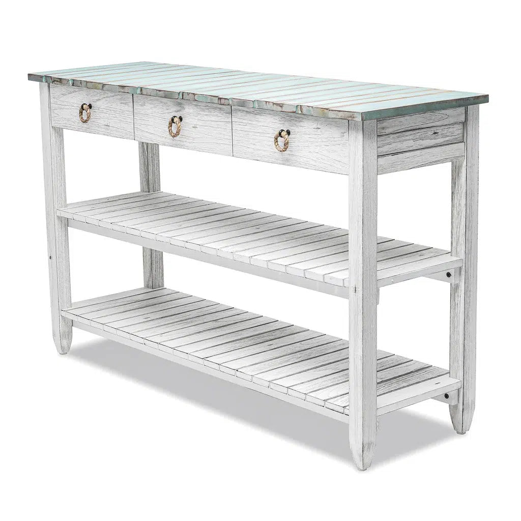 Picket Fence Coastal Distressed Bleu Entertainment Media TV Cabinet Model B78219-DBLEU/WH By Seawinds Trading