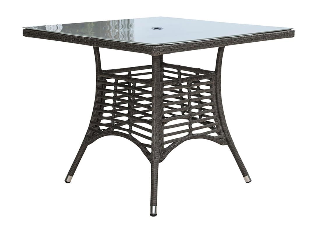 Panama Jack Outdoor Graphite Square Dining Table 36" W/Frost Glass & Hole by Hospitality Rattan Model PJO-1601-GRY-SQ