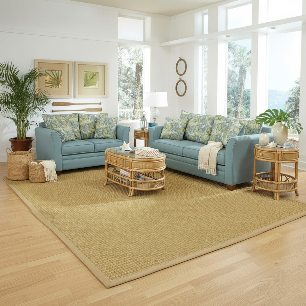 Plaza Upholstered 4 Pc Living Room Set with Rattan Tables by Stanley Chair Model 245-645SET