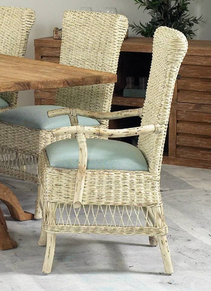 Provence Rustic Whitewash Rattan Dining Room Arm Chair PV-22 Designer Wicker Tribor