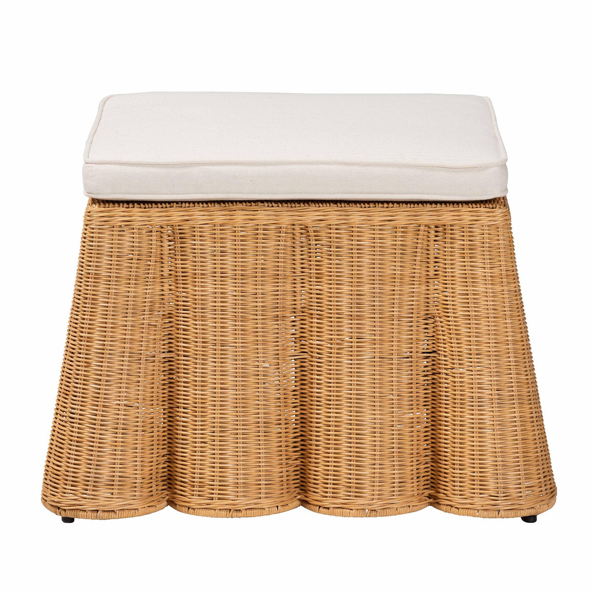 Vanuta Bohemian Honey Scallop Rattan Ottoman by Wicker Fair