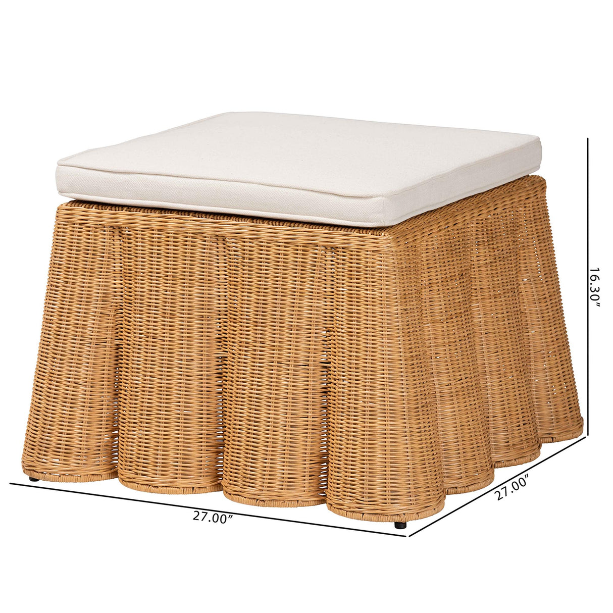 Vanuta Bohemian Honey Scallop Rattan Ottoman by Wicker Fair