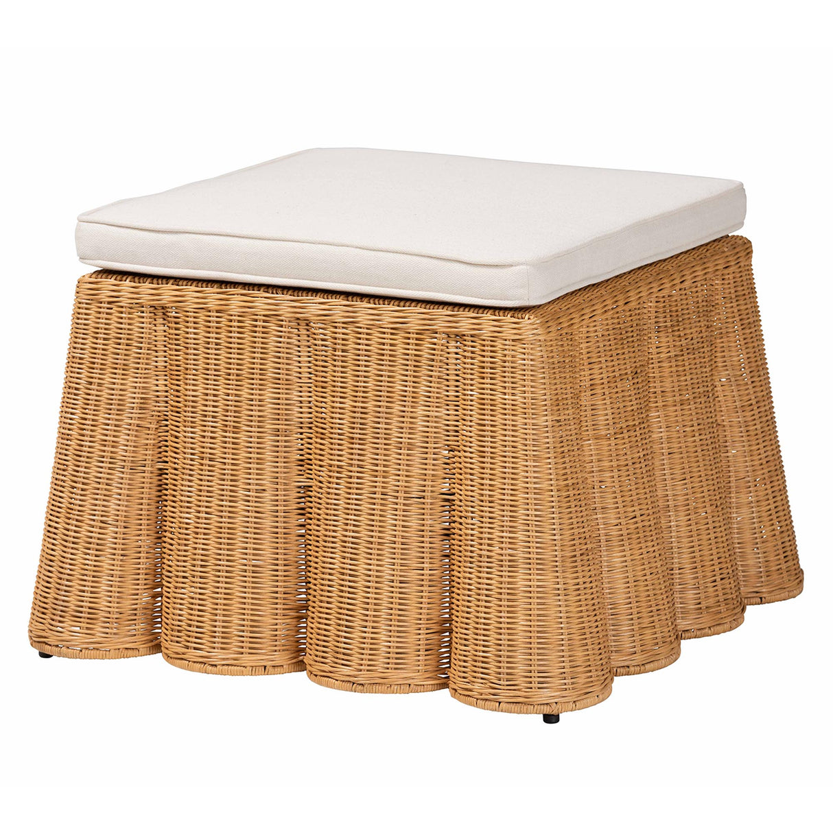 Vanuta Bohemian Honey Scallop Rattan Ottoman by Wicker Fair
