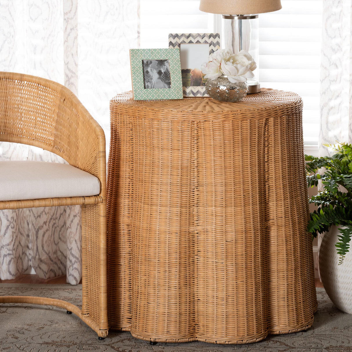 Vanuta Bohemian Honey Scallop Rattan Console Table by Wicker Fair