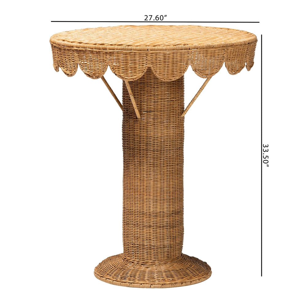 Nabla Bohemian Light Honey Rattan Scalloped Accent Table by Wicker Fair