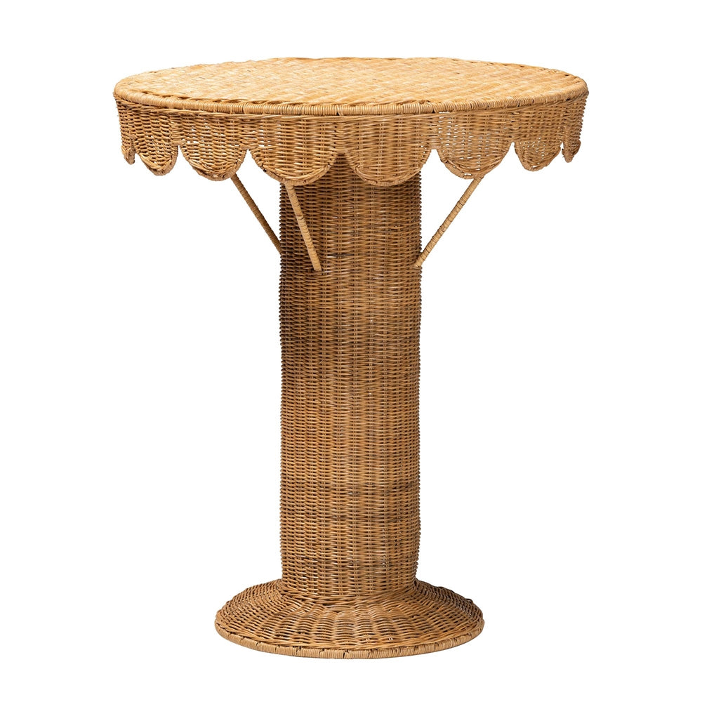 Nabla Bohemian Light Honey Rattan Scalloped Accent Table by Wicker Fair