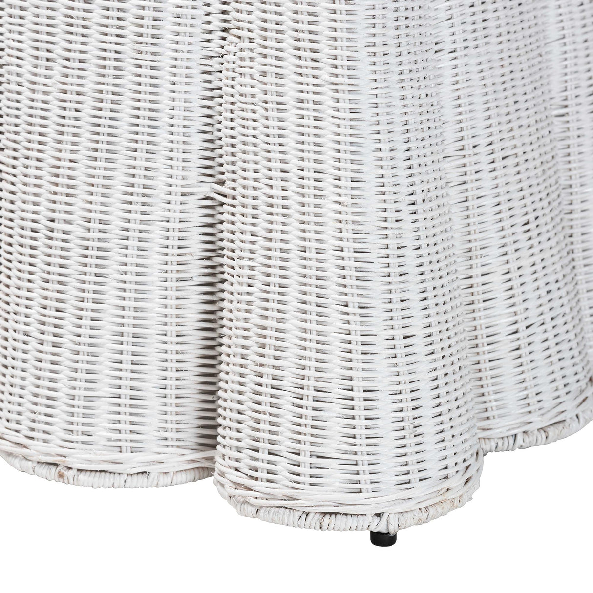 Vanuta Bohemian White Scallop Rattan Ottoman by Wicker Fair