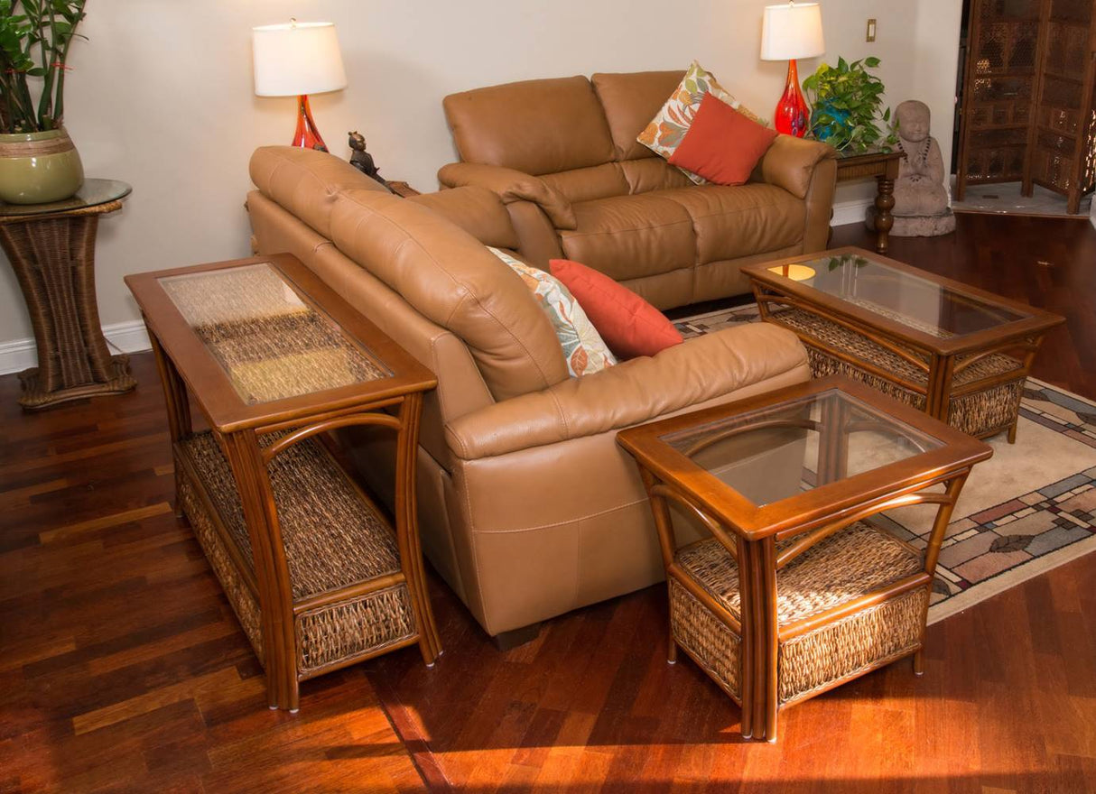 Panama Rattan Sofa or Console Table with Glass Top from Alexander and Sheriden