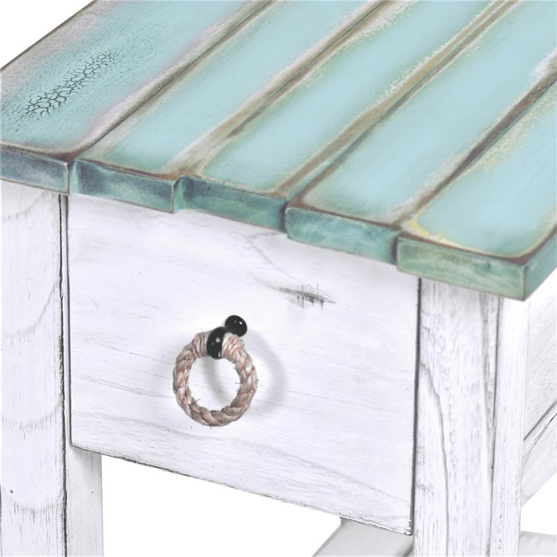 Picket Fence Coastal Distressed Bleu Chairside Table Model B78205-DBLEU/WH By Seawinds Trading