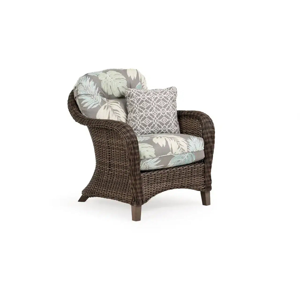 Pine Island Outdoor Wicker Club Chair in Peppercorn Model 651701PPCVWN – Choice of Cushions Made in the USA