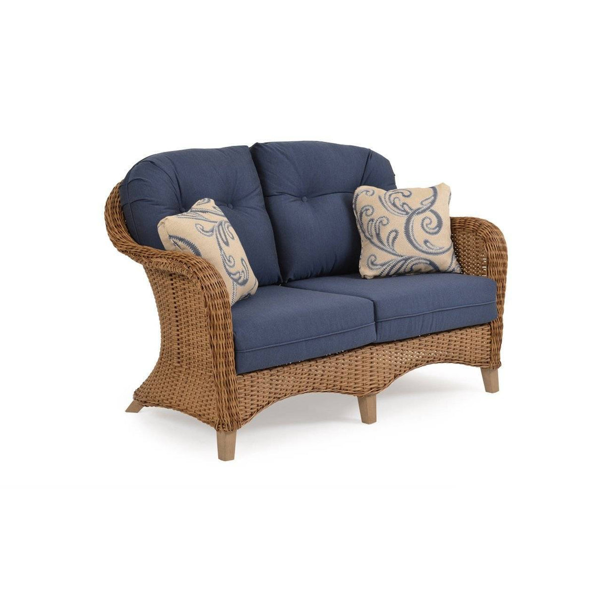 Pine Island Outdoor Wicker Loveseat in Nutmeg Model 651702NTMWTK – Choice of Cushions Made in the USA