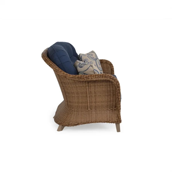 Pine Island Outdoor Wicker Loveseat in Nutmeg Model 651702NTMWTK – Choice of Cushions Made in the USA