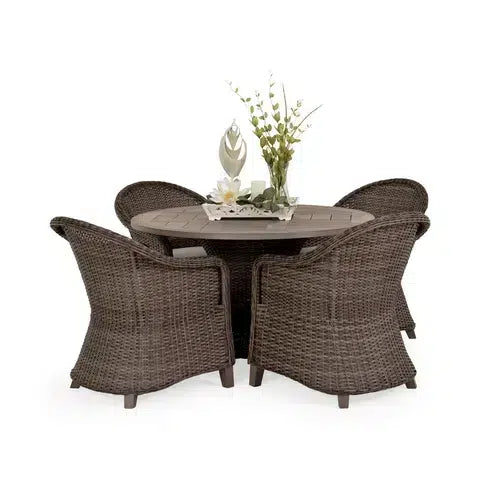 Pine Island Outdoor Wicker 48" Round Dining Table in Peppercorn Model 651750011948TPPCVWN