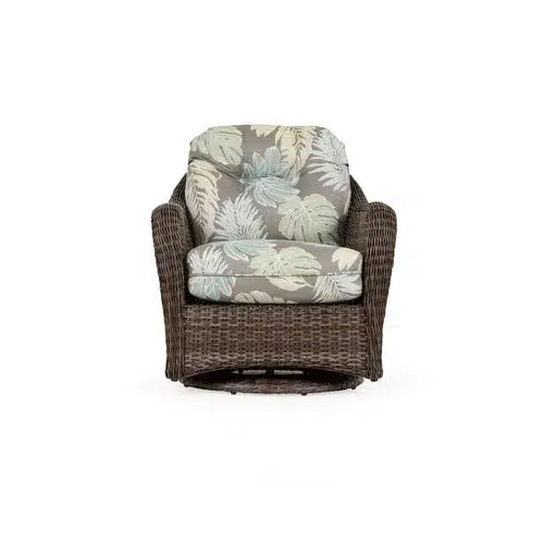 Pine Island Outdoor Wicker Swivel Glider Chair in Peppercorn Model 651707PPCVWN – Choice of Cushions Made in the USA