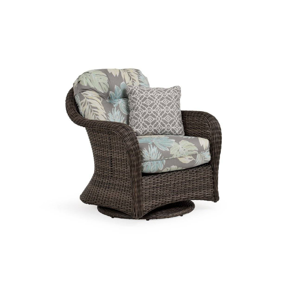 Pine Island Outdoor Wicker Swivel Glider Chair in Peppercorn Model 651707PPCVWN – Choice of Cushions Made in the USA