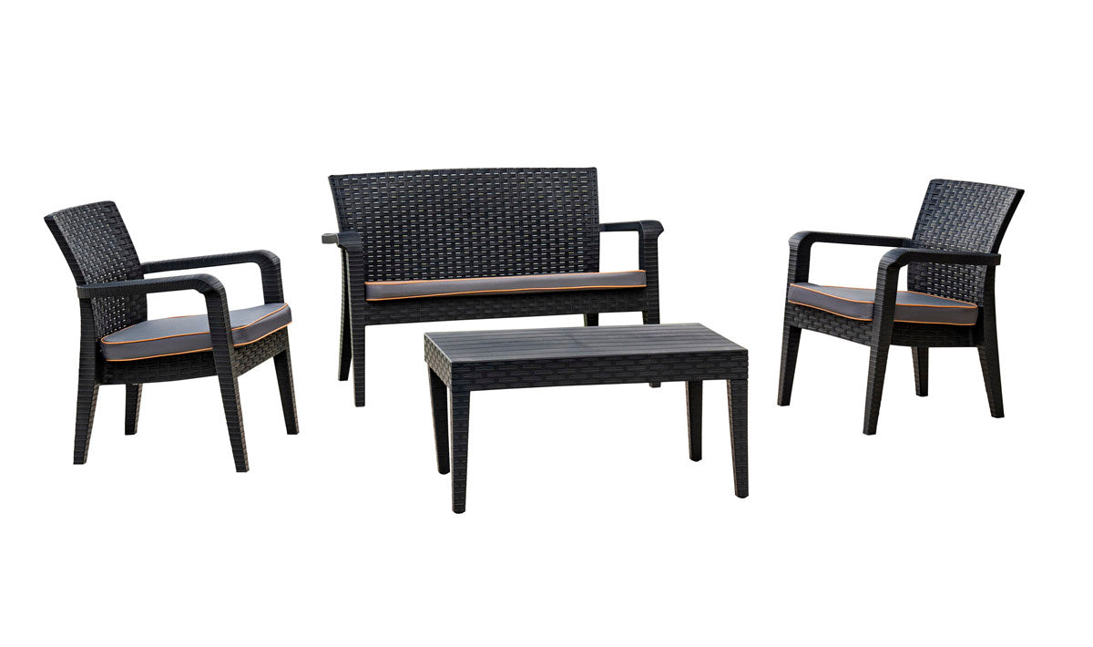 Alaska 4-Piece Outdoor Seating Set with Cushions – Anthracite Model RBO-ALASKA-ANT-4PC-CUSH by Rainbow Outdoor