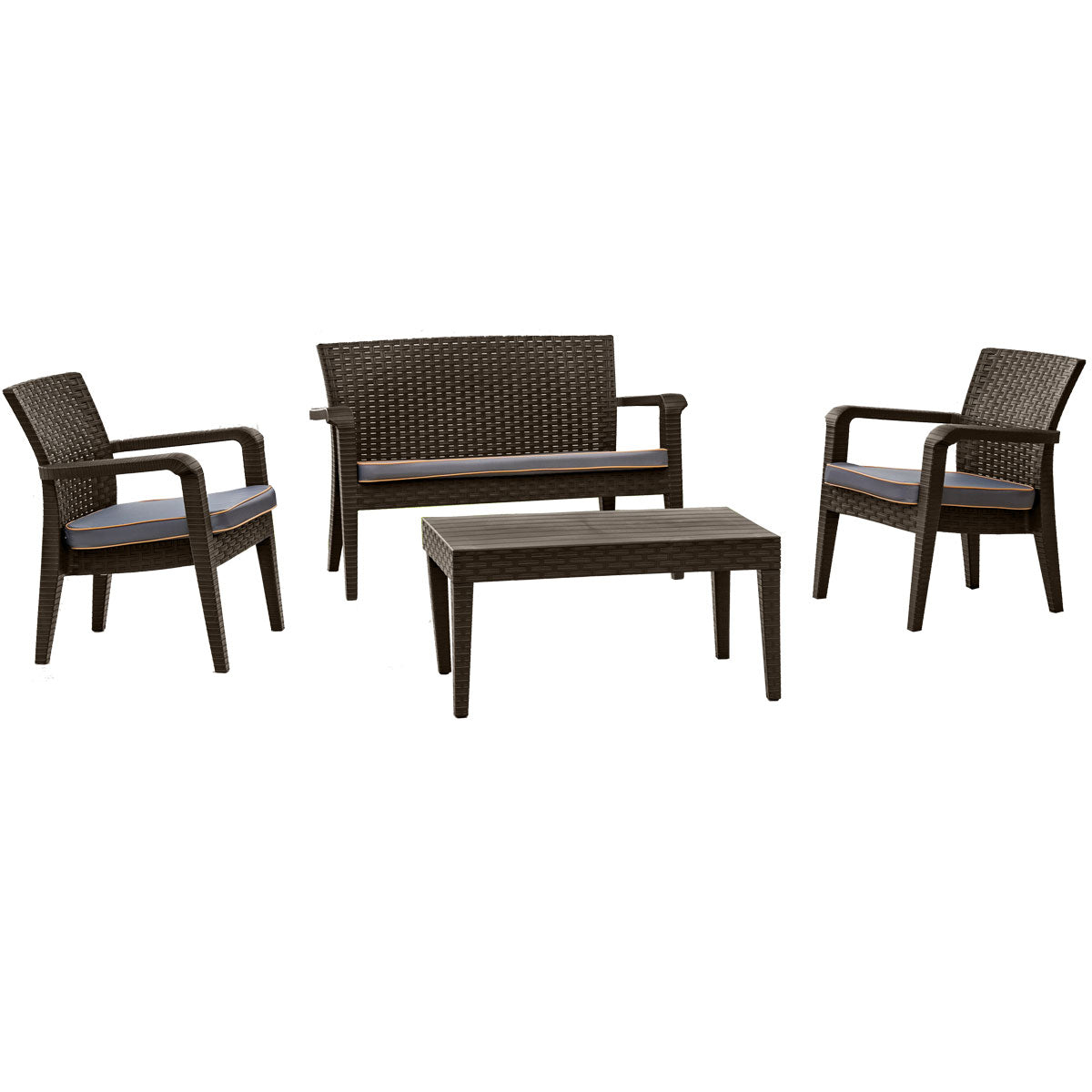 Alaska 4-Piece Seating Set with Cushions – Brown Model RBO-ALASKA-BRW-4PC-CUSH by Rainbow Outdoor