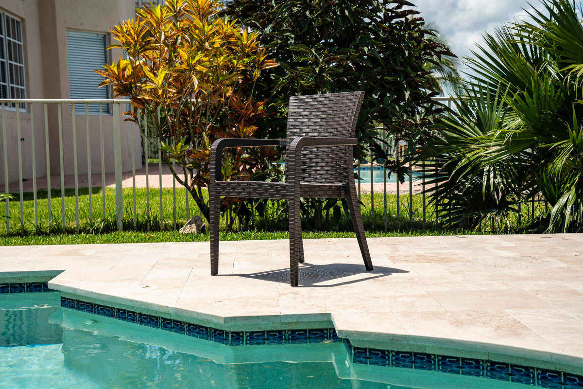 Alberta Set of 2 Stackable Armchairs – Brown Model RBO-ALBERTA-BRW-AC-SET2 by Rainbow Outdoor