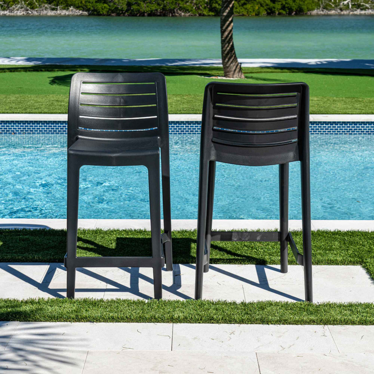 Leva Outdoor Set of 2 Barstools - Anthracite Model RBO-LEVA-ANT-BS-SET2 by Rainbow Outdoor
