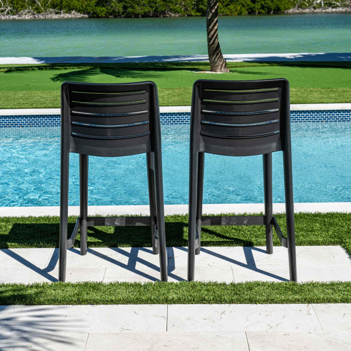Leva Outdoor Set of 2 Barstools - Anthracite Model RBO-LEVA-ANT-BS-SET2 by Rainbow Outdoor